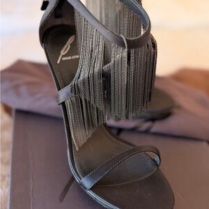 Brian Atwood Black Fringe Heels